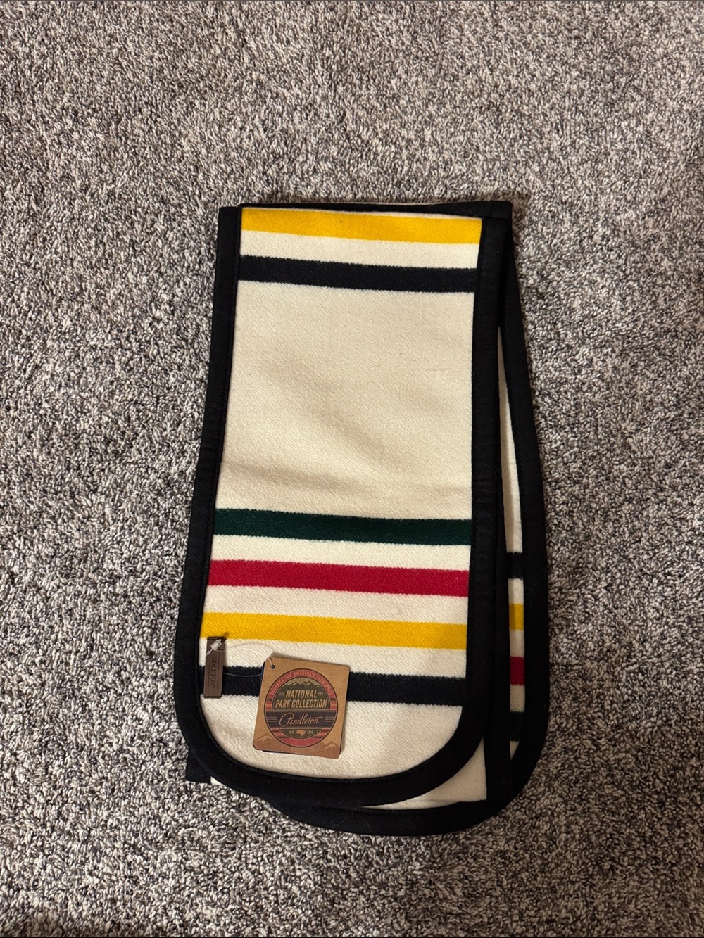 Pendleton Cream Wool Scarf with Yellow, Red, Green and Black Stripes